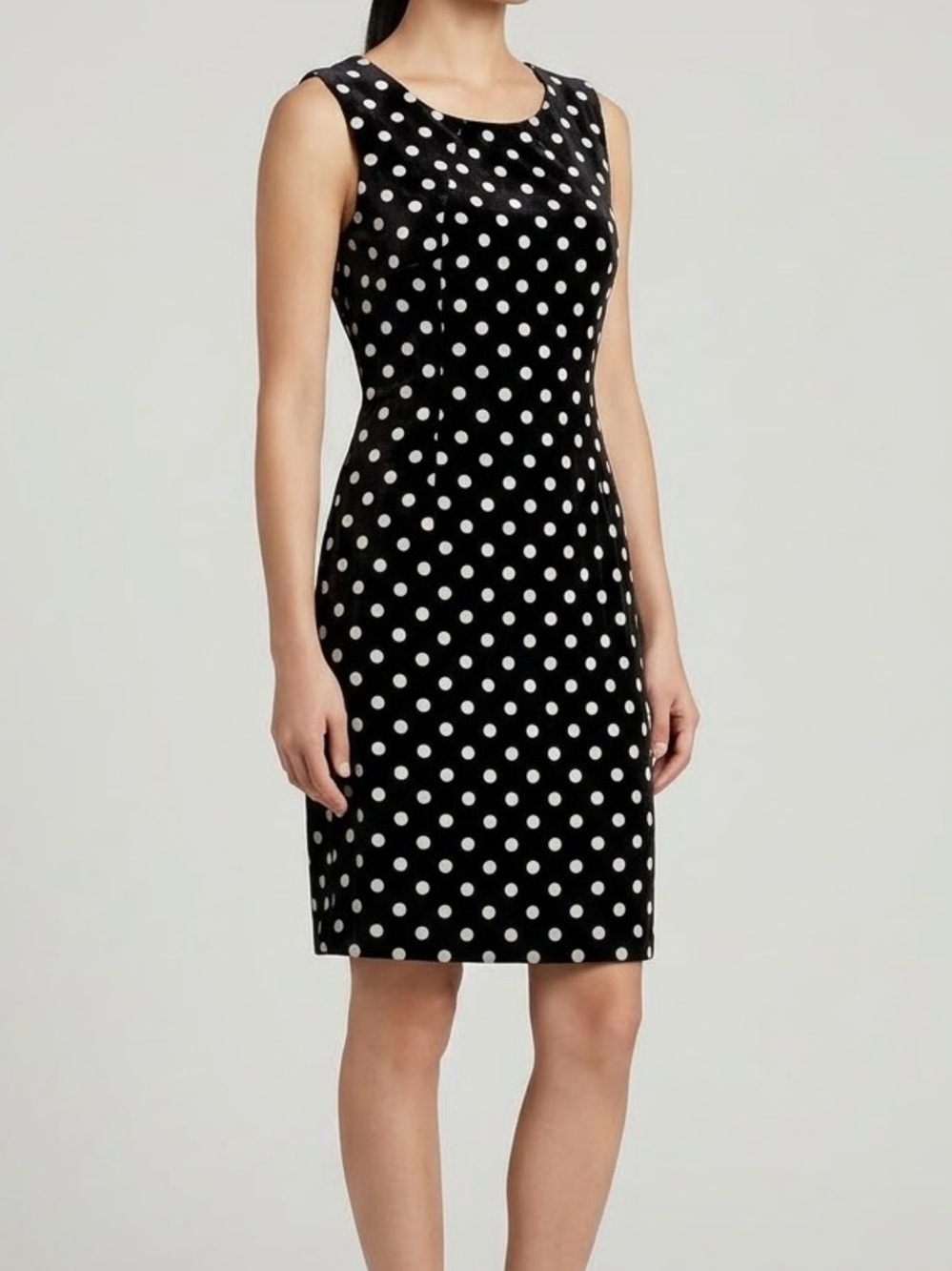 Ann Taylor Sleeveless Black velvet polka dot dress, 6